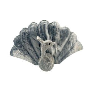 Vintage Peacock Polished Marble Napkin Holder Mail Caddy Hand Carved MCM